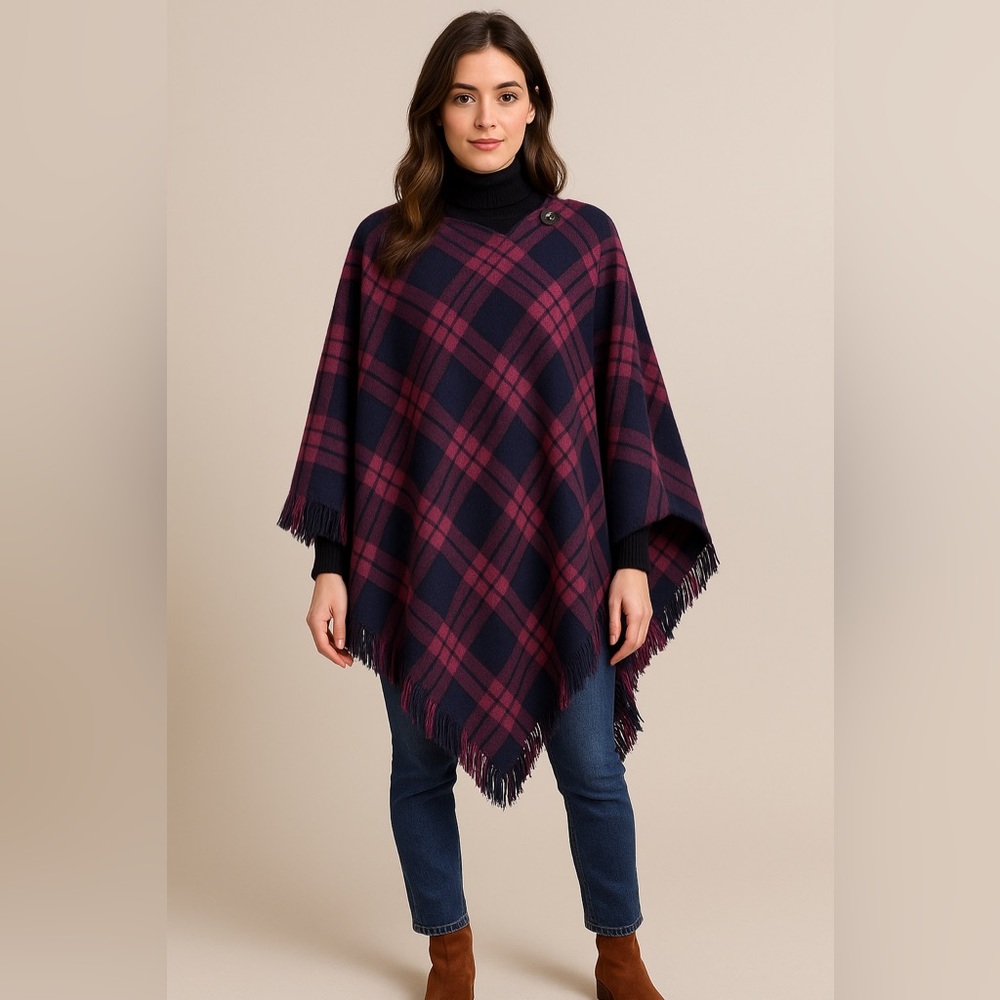 Vintage Mignorr International Wool Blend Plaid Poncho Cape Wrap Hong Kong Made